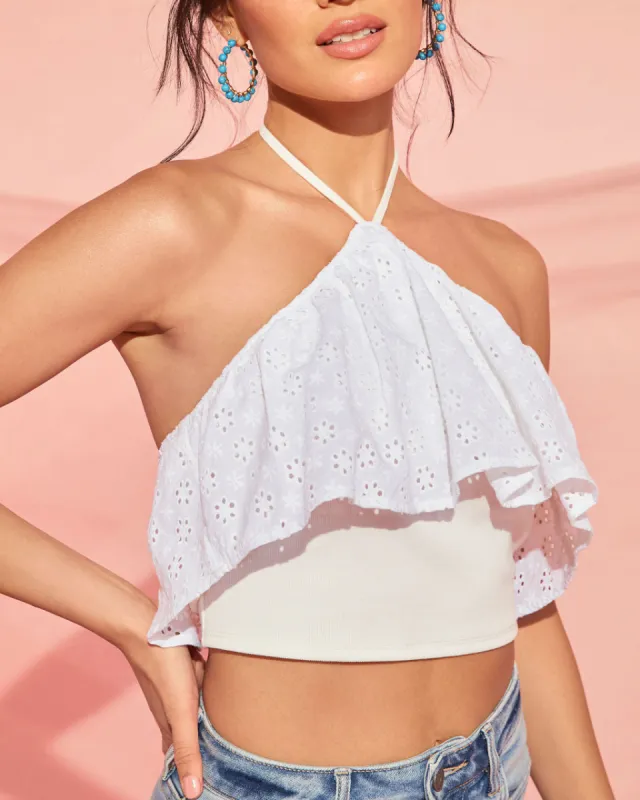 Astra Eyelet Halter Top sold by Vici