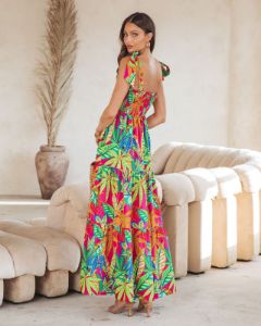 Off In Paradise Printed Smocked Cotton Maxi Dress sold by Vici