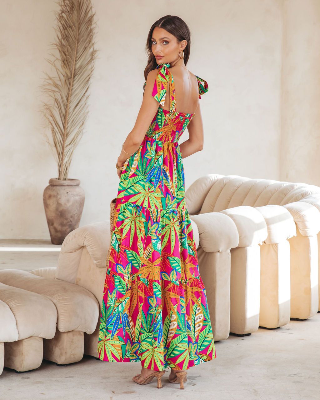 Off In Paradise Printed Smocked Cotton Maxi Dress sold by Vici product image thumbnail 4