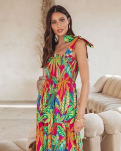 Off In Paradise Printed Smocked Cotton Maxi Dress sold by Vici