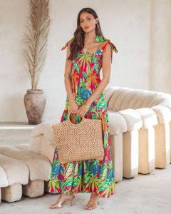 Off In Paradise Printed Smocked Cotton Maxi Dress sold by Vici