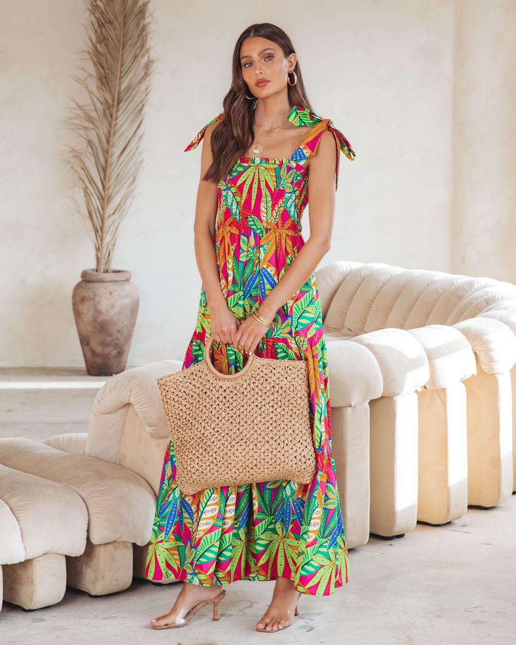 Off In Paradise Printed Smocked Cotton Maxi Dress sold by Vici product image thumbnail 3