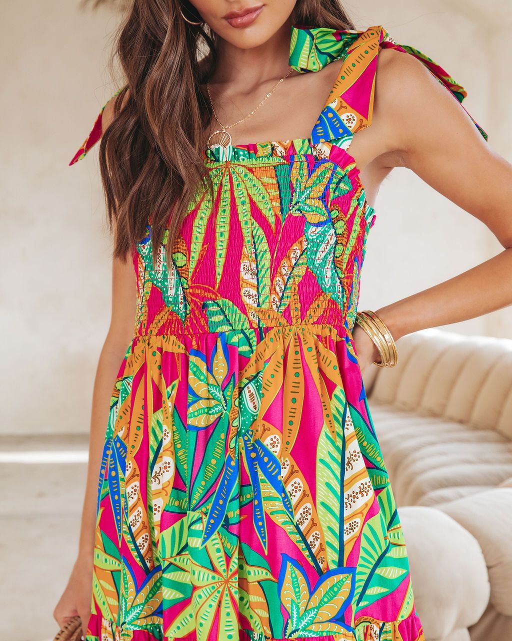 Off In Paradise Printed Smocked Cotton Maxi Dress sold by Vici product image thumbnail 2