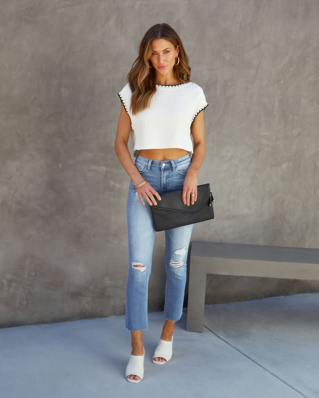 Milena Knit Crop Top - Cream/Black - SALE sold by Vici product image thumbnail 3