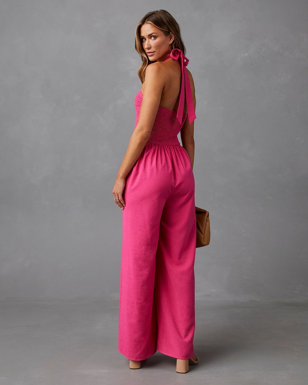 Dovie Smocked Halter Jumpsuit - Pink - FINAL SALE sold by Vici product image thumbnail 2