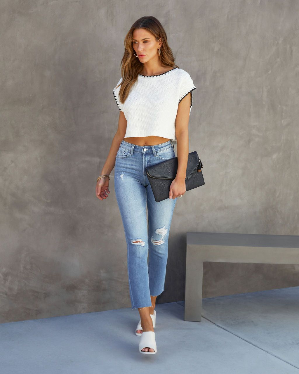 Milena Knit Crop Top - Cream/Black - SALE sold by Vici product image thumbnail 7