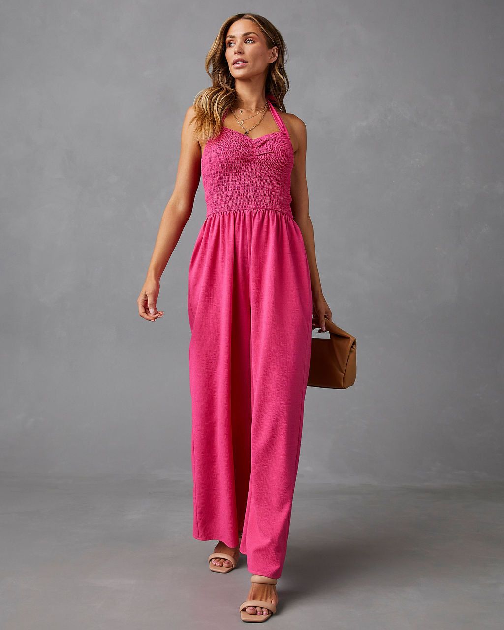 Dovie Smocked Halter Jumpsuit - Pink - FINAL SALE sold by Vici product image thumbnail 6