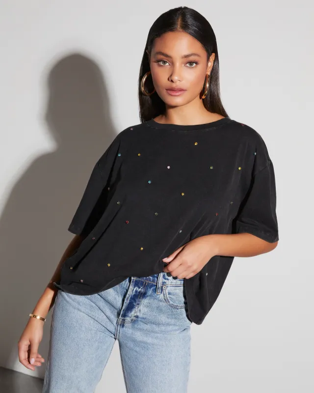 Carmelita Rhinestone Embellished Crew Neck Tee sold by Vici