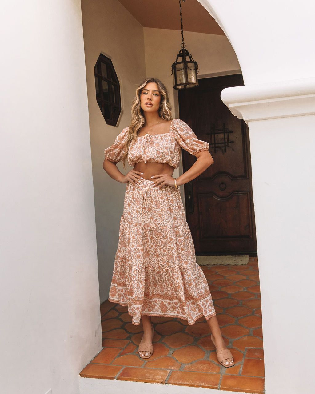Adela Floral Midi Skirt - Peach - FINAL SALE sold by Vici