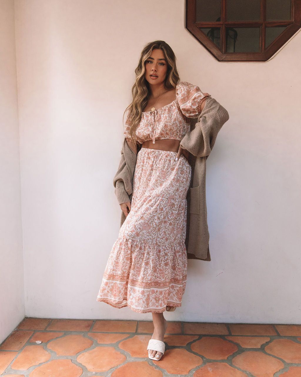 Adela Floral Midi Skirt - Peach - FINAL SALE sold by Vici product image thumbnail 6