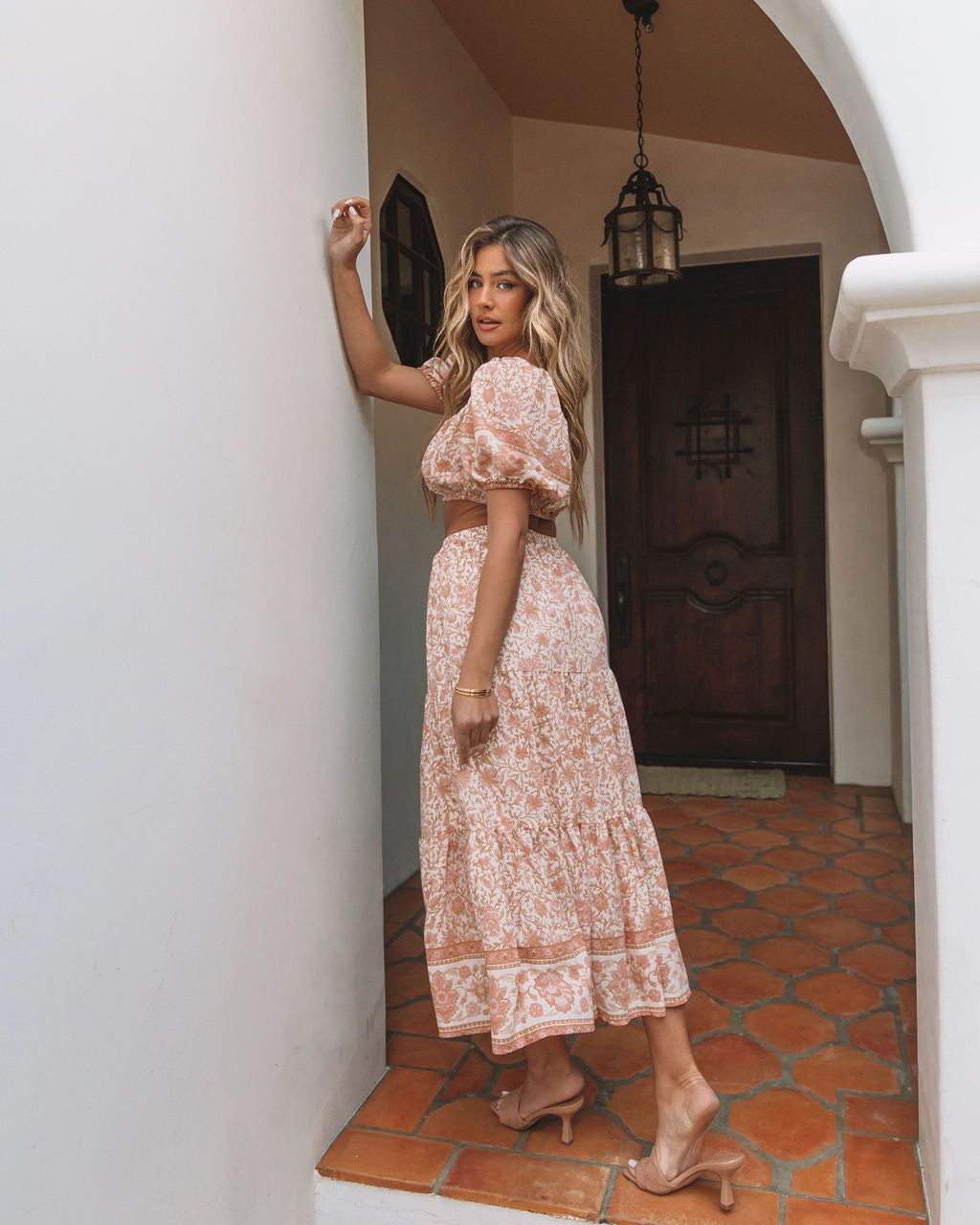 Adela Floral Midi Skirt - Peach - FINAL SALE sold by Vici product image thumbnail 5