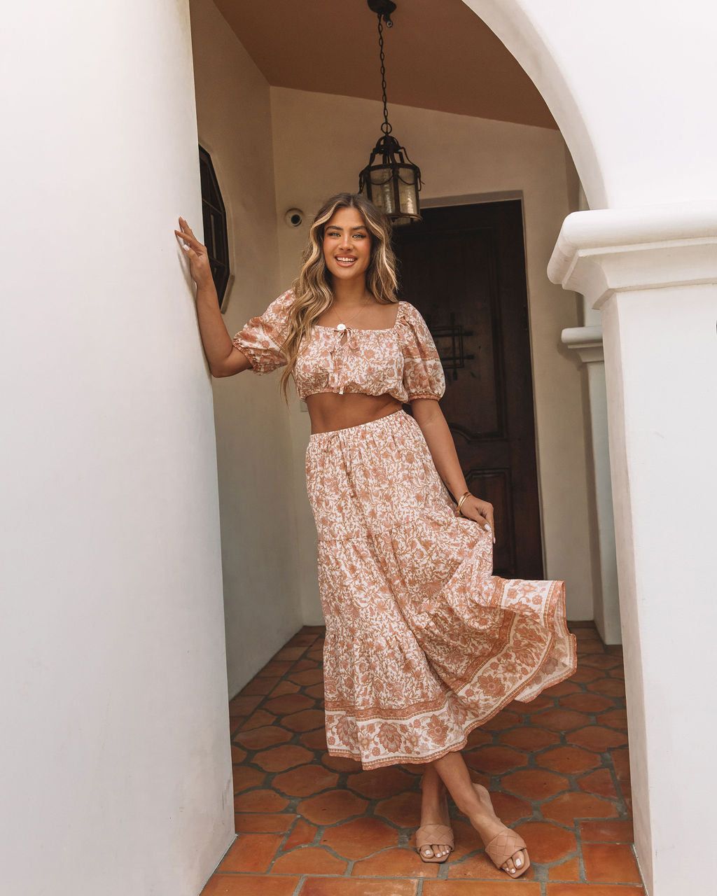 Adela Floral Midi Skirt - Peach - FINAL SALE sold by Vici product image thumbnail 3