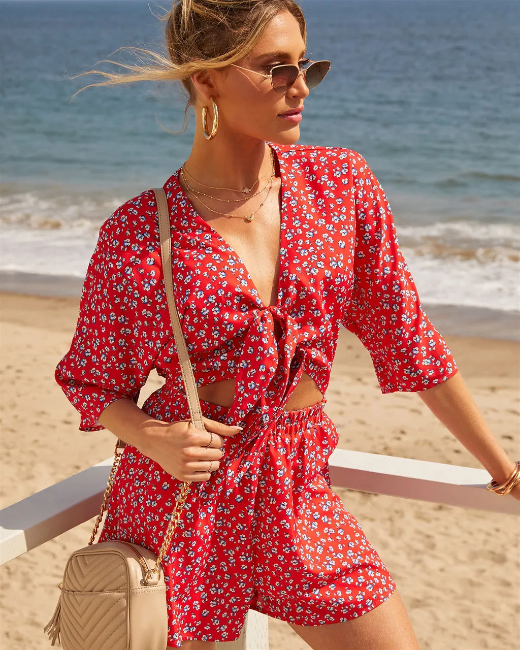 Americana Printed Cutout Tie Front Romper sold by Vici product image thumbnail 3