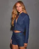 Andi Cropped Moto Zip Up Denim Jacket sold by Vici
