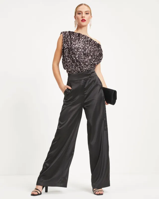Ellis Satin Pocketed Wide Leg Pants sold by Vici