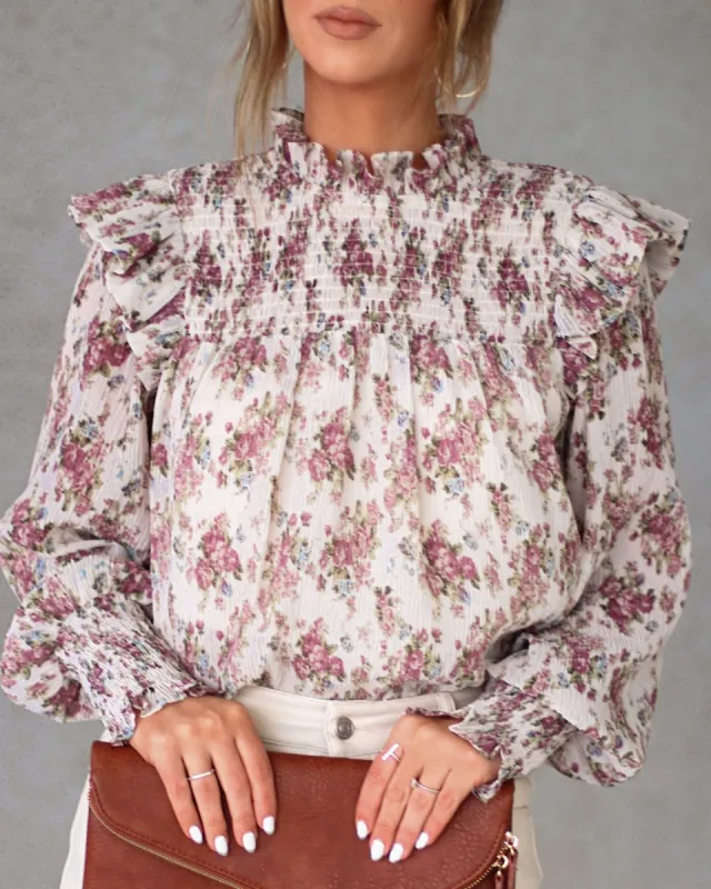 Sweet Remedy Floral Smocked Ruffle Top sold by Vici