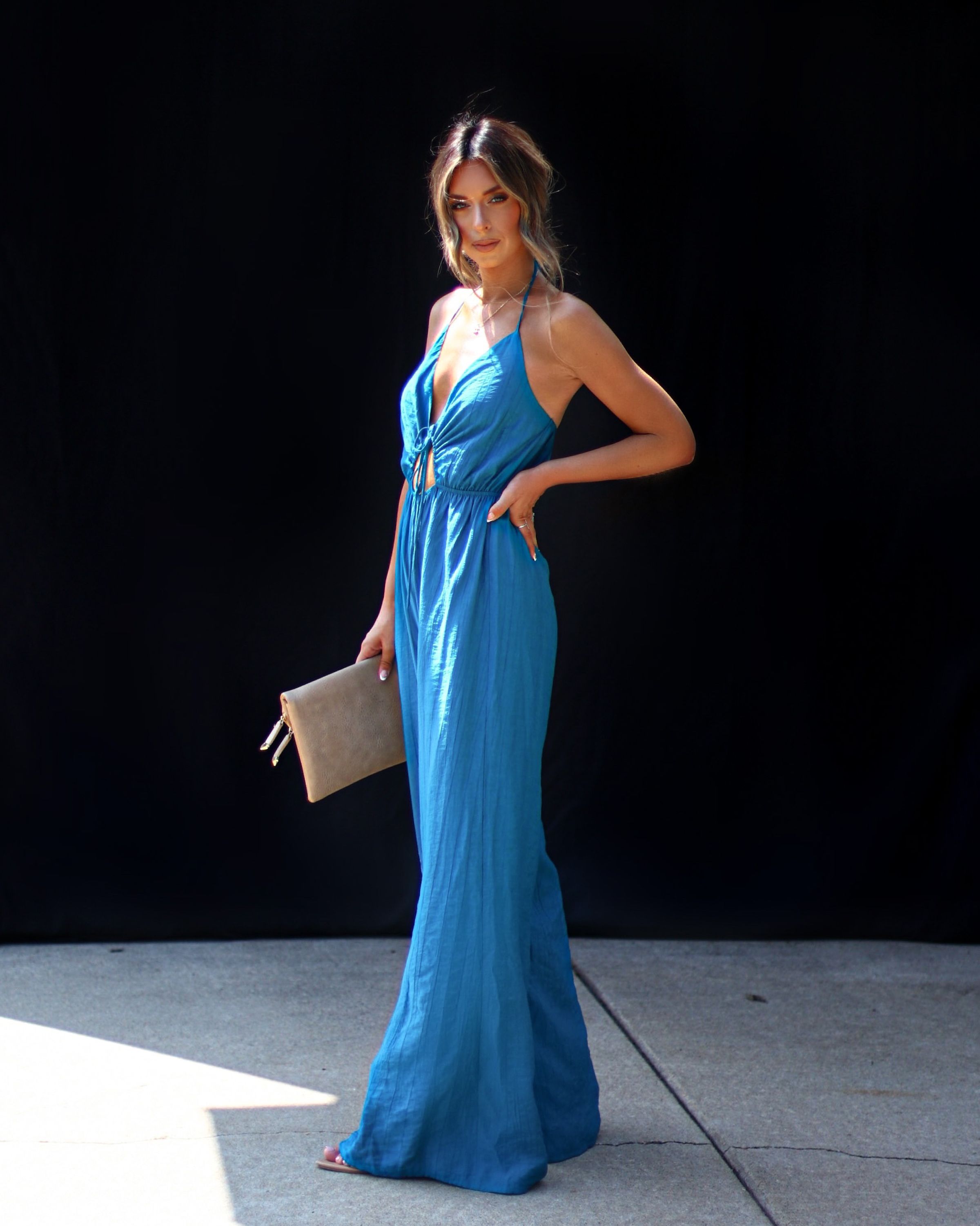 Living Easy Adjustable Halter Jumpsuit - Blue sold by Vici product image thumbnail 2