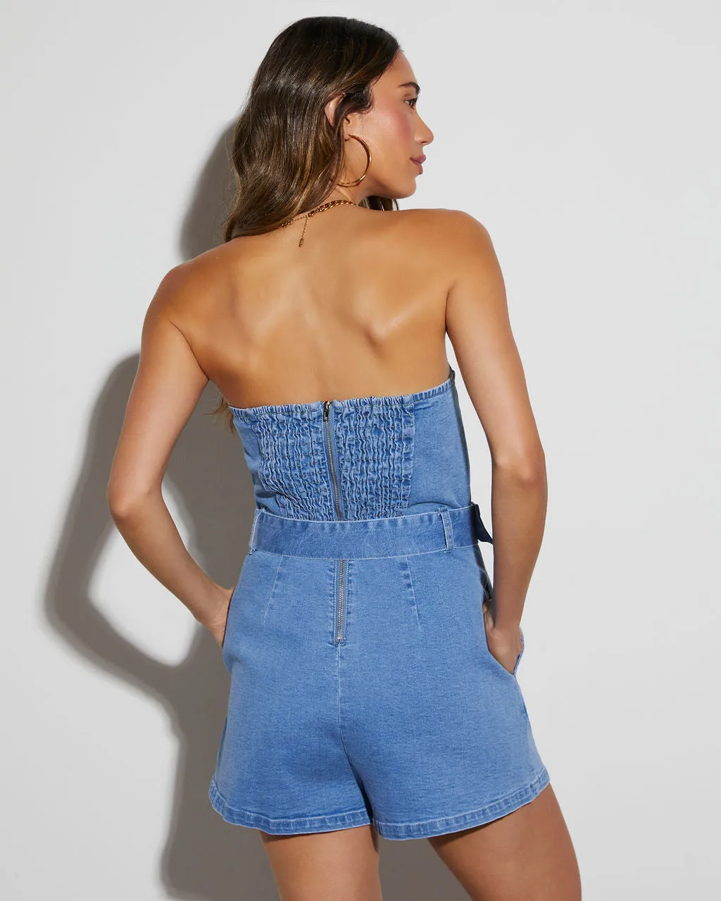 Ezra Strapless Belted Denim Romper sold by Vici product image thumbnail 4