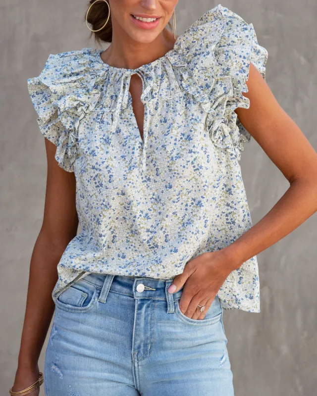 Briella Cotton Floral Ruffle Top sold by Vici