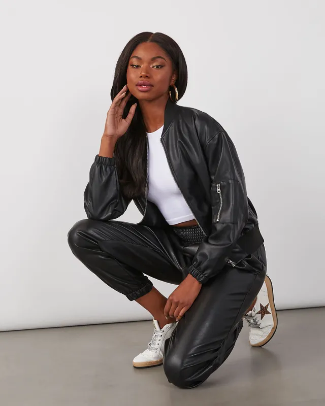 Mariah Coated Faux Leather Bomber Jacket sold by Vici