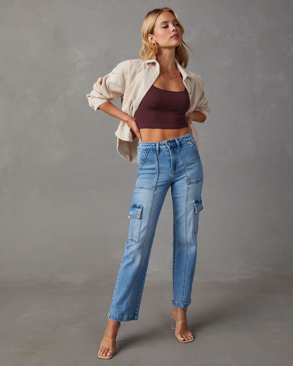 Bexley High Rise Straight Cargo Jeans - Medium Wash sold by Vici product image thumbnail 6