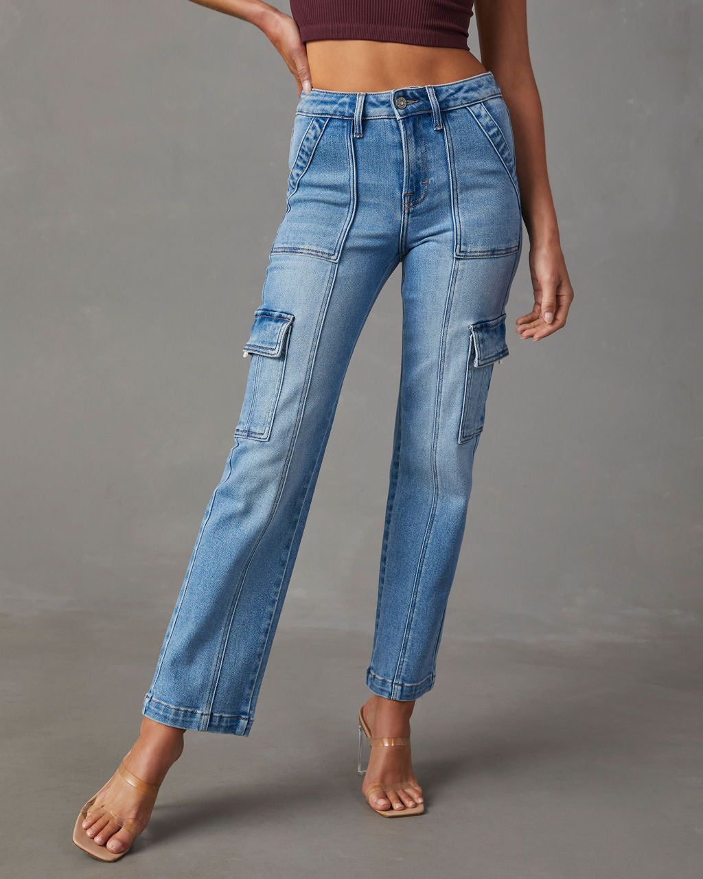 Bexley High Rise Straight Cargo Jeans - Medium Wash sold by Vici product image thumbnail 2