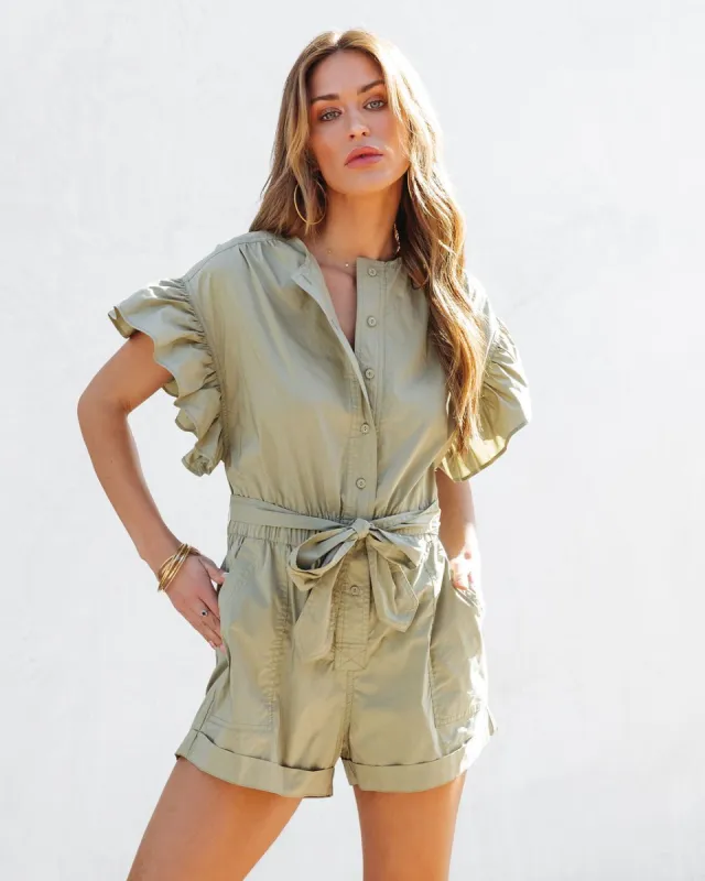 Marianne Ruffle Pocketed Romper - Olive - FINAL SALE sold by Vici