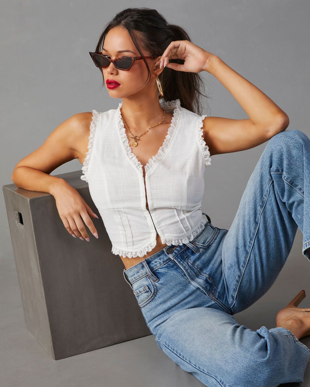 For The Frill Of It Sleeveless Top - White - SALE sold by Vici product image thumbnail 6
