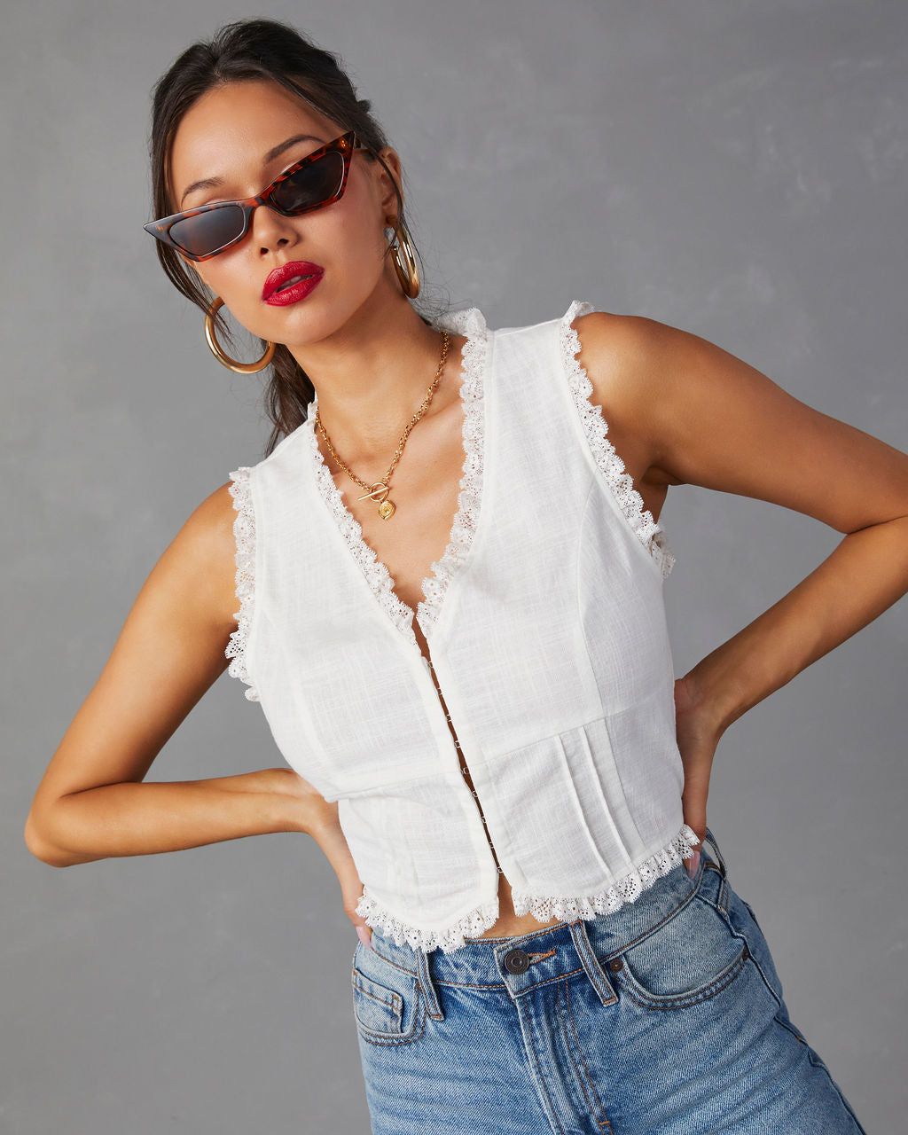 For The Frill Of It Sleeveless Top - White - SALE sold by Vici