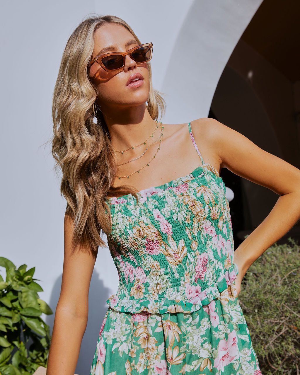 Fiore Floral Smocked Pocketed Slit Jumpsuit - FINAL SALE sold by Vici product image thumbnail 7