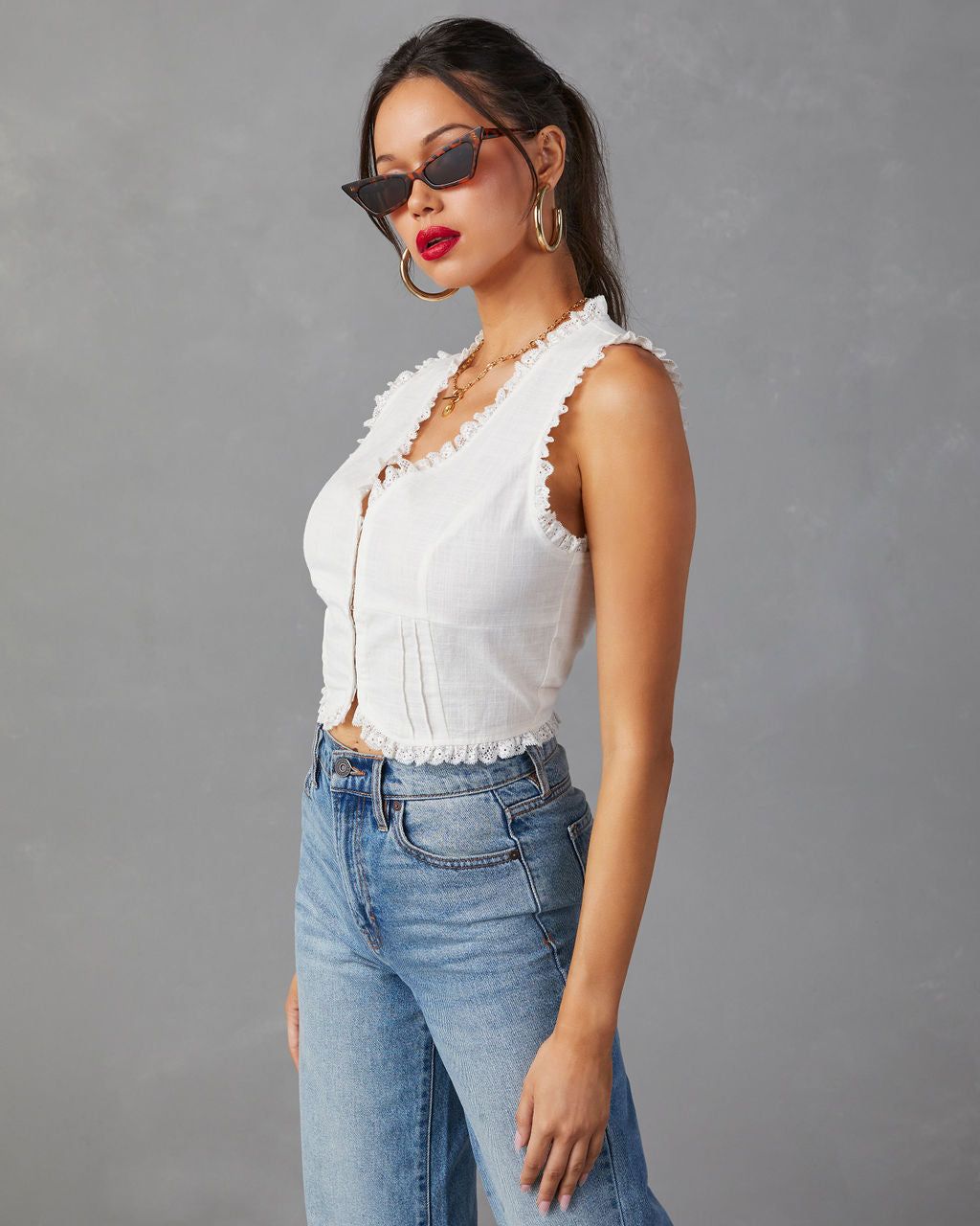 For The Frill Of It Sleeveless Top - White - SALE sold by Vici product image thumbnail 4
