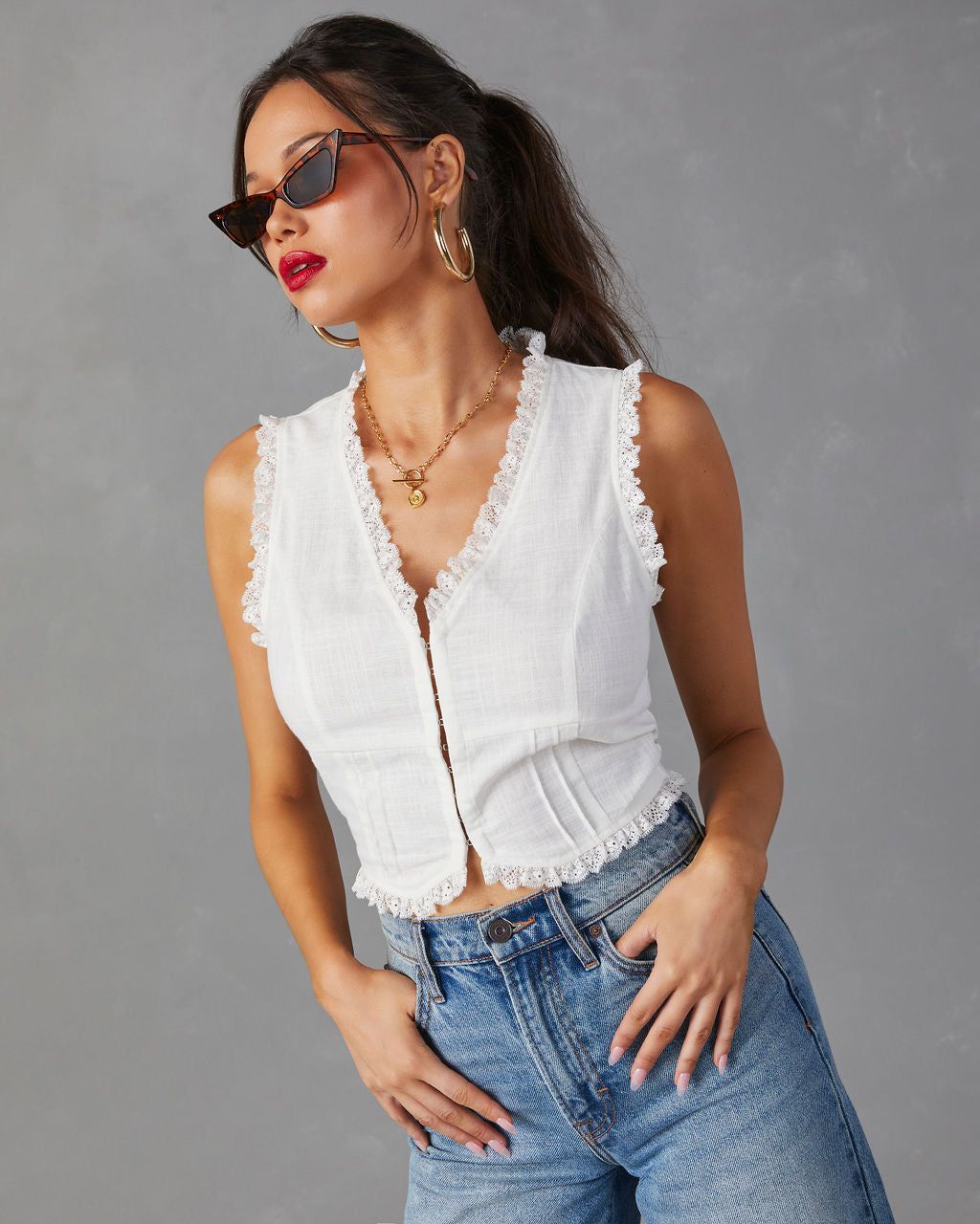 For The Frill Of It Sleeveless Top - White - SALE sold by Vici product image thumbnail 7
