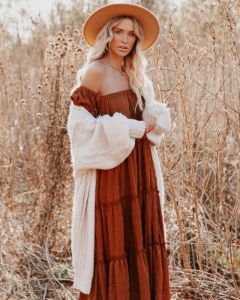 Russet Puff Sleeve Tiered Midi Dress - Rust - FINAL SALE sold by Vici