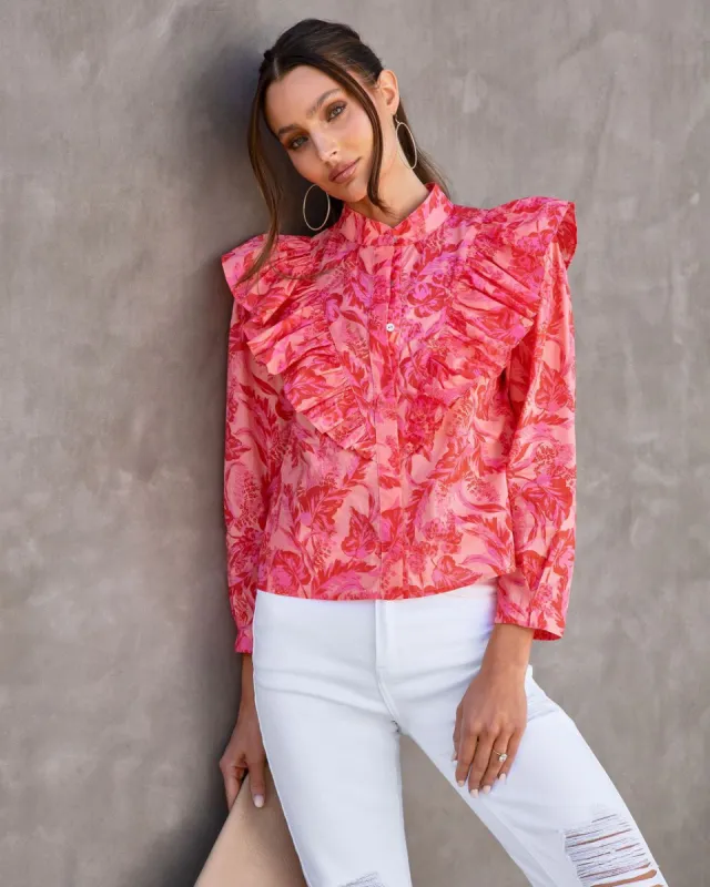 Kamila Floral Cotton Ruffle Button Down Top sold by Vici