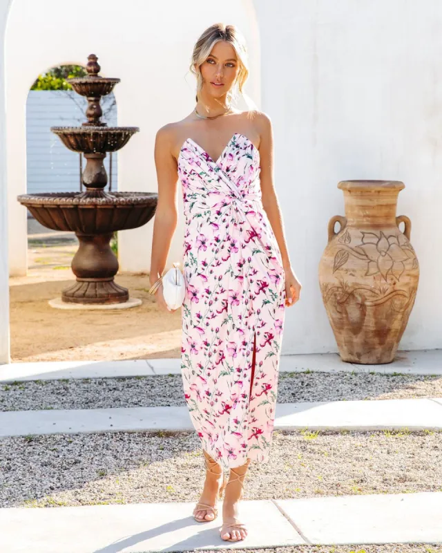 Talk About It Floral Satin Strapless Midi Dress - Pink Multi - FINAL SALE sold by Vici