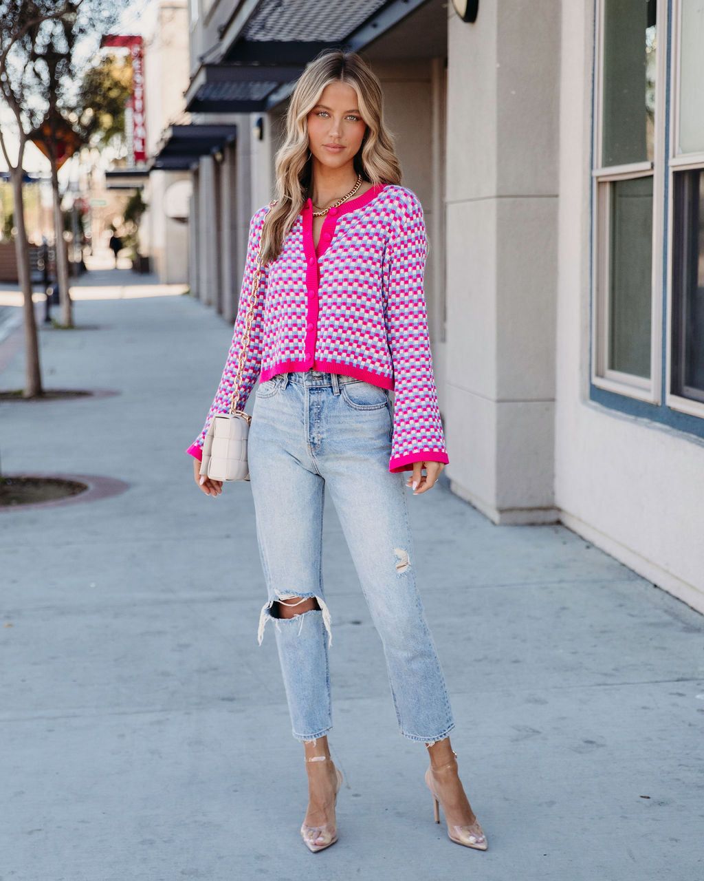 Dorinda Checkered Button Front Bell Sleeve Cardigan - FINAL SALE sold by Vici product image thumbnail 3