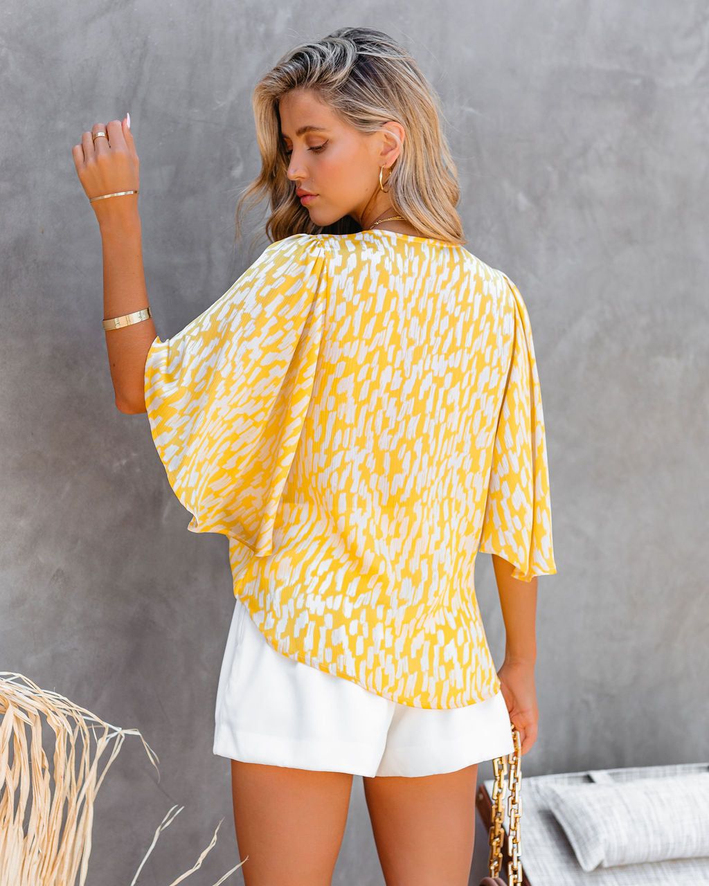 Time Flies Printed Bell Sleeve Blouse - Yellow - FINAL SALE sold by Vici product image thumbnail 2
