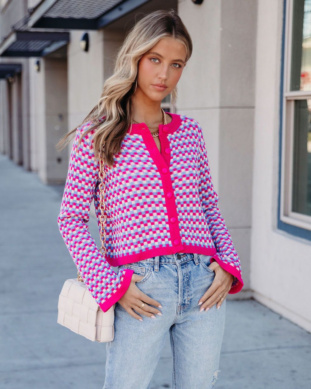 Dorinda Checkered Button Front Bell Sleeve Cardigan - FINAL SALE sold by Vici product image thumbnail 7