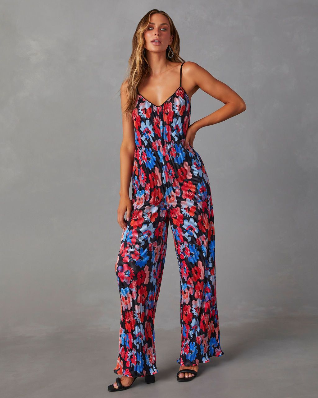 Mayfair Plisse Sleeveless Floral Jumpsuit - Red/Multi - FINAL SALE sold by Vici