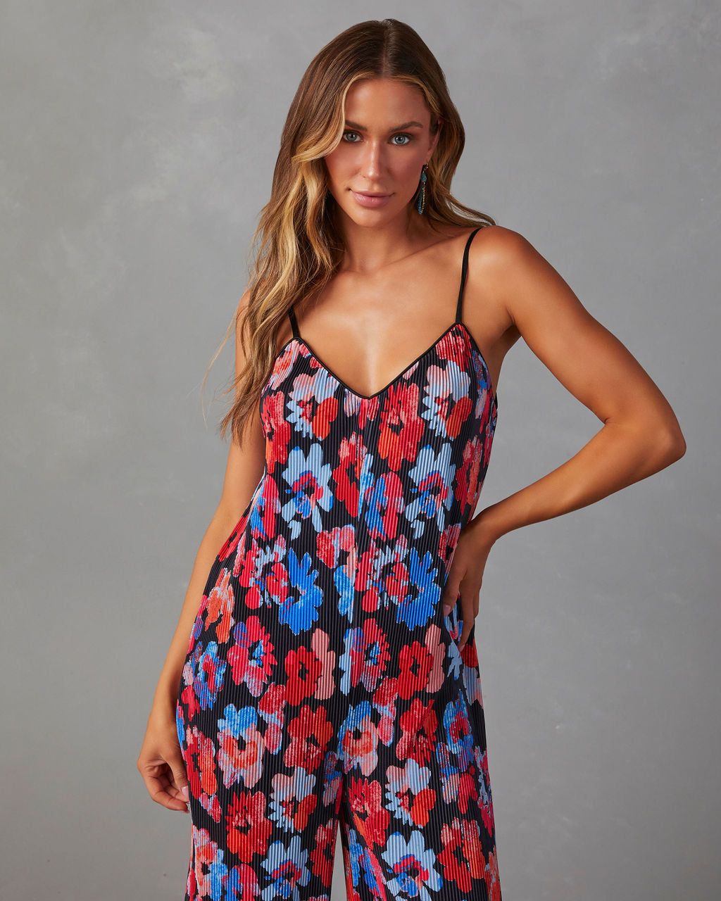 Mayfair Plisse Sleeveless Floral Jumpsuit - Red/Multi - FINAL SALE sold by Vici product image thumbnail 5