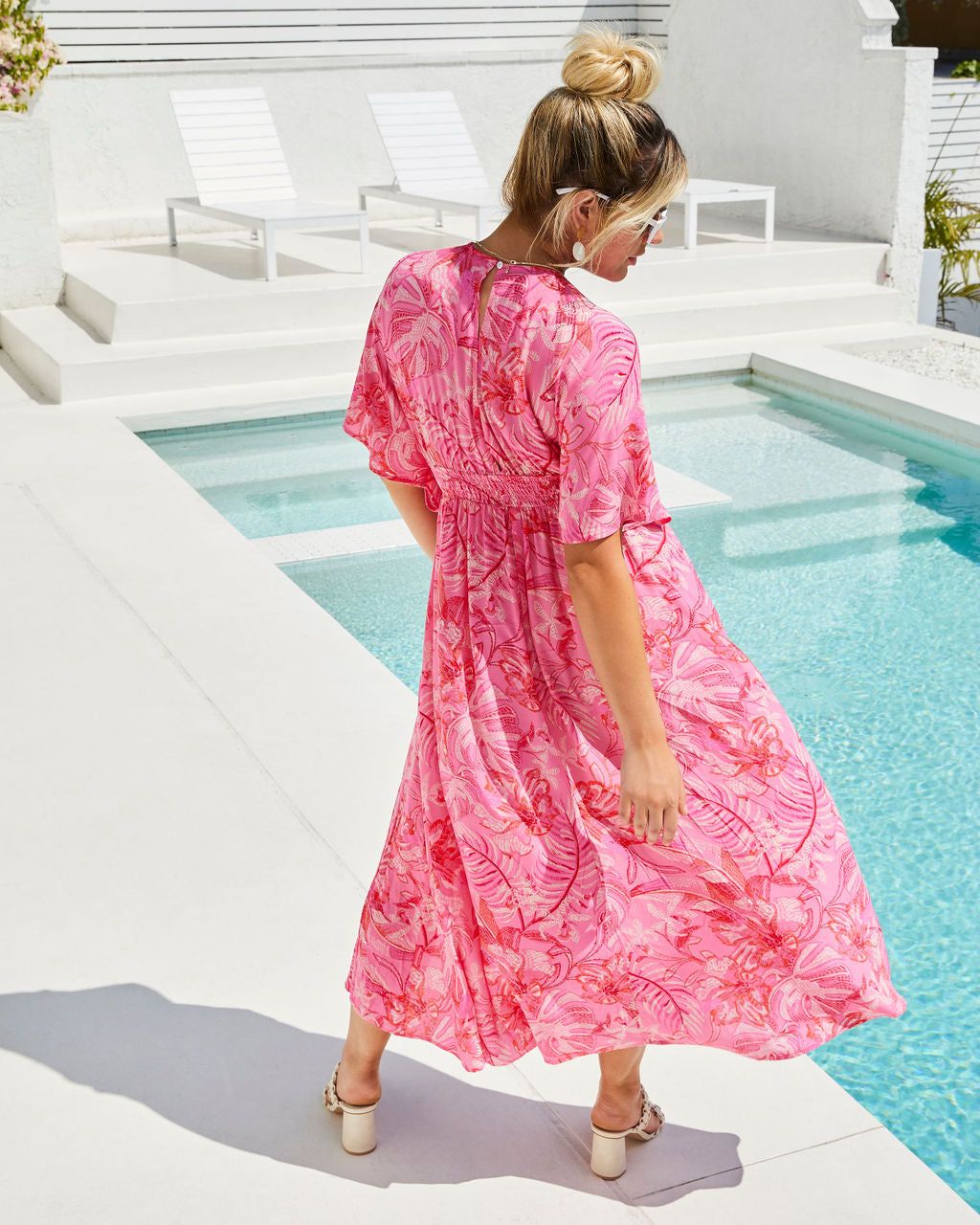 Fantasy Island Floral Midi Dress - Pink/Red - FINAL SALE sold by Vici product image thumbnail 2