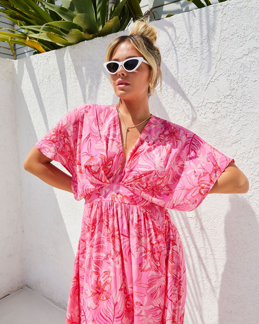 Fantasy Island Floral Midi Dress - Pink/Red - FINAL SALE sold by Vici product image thumbnail 5