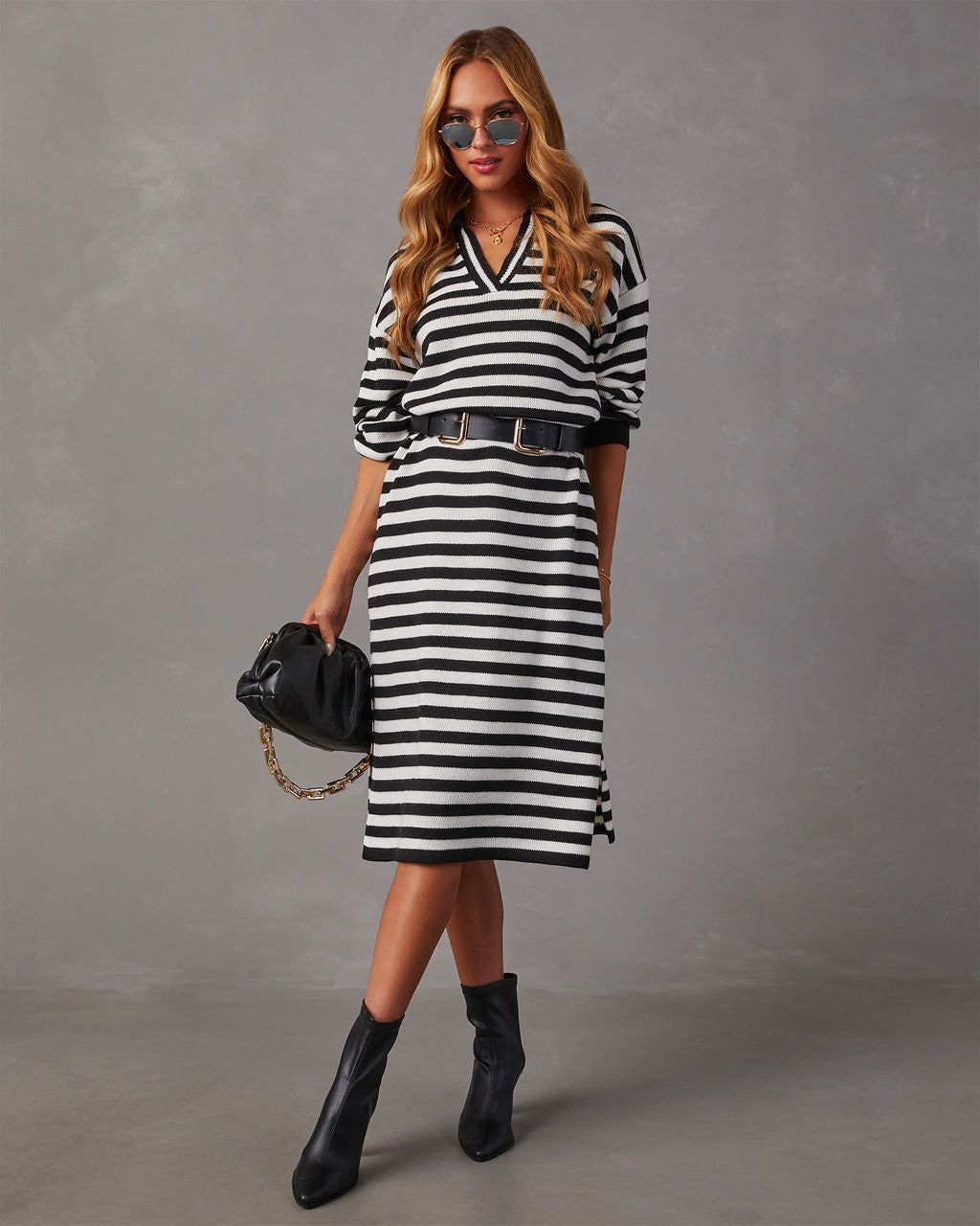 Pasqual Striped Collared Knit Midi Dress sold by Vici product image thumbnail 5