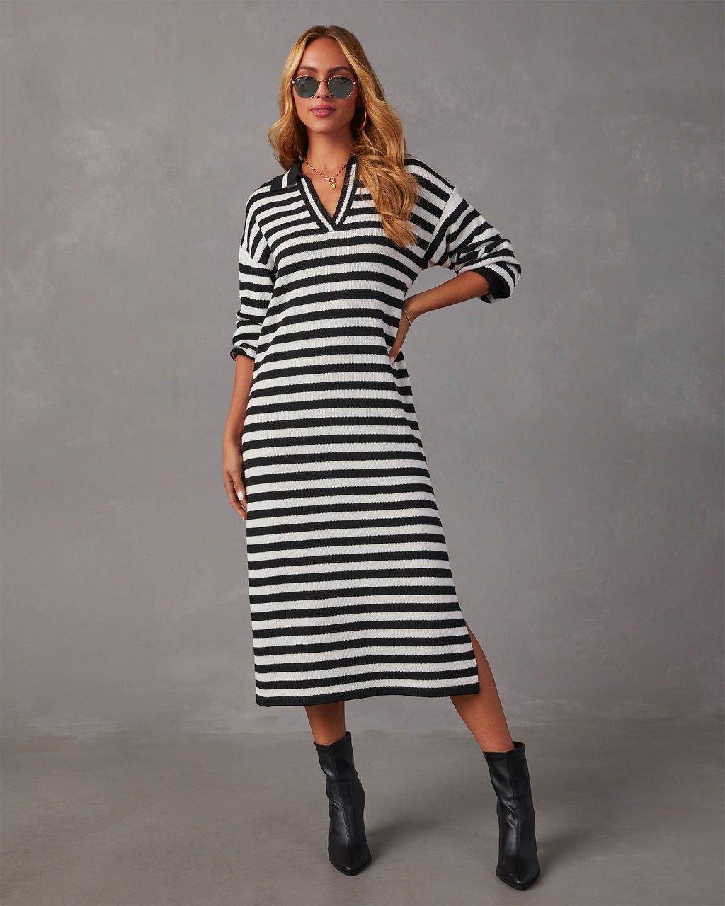 Pasqual Striped Collared Knit Midi Dress sold by Vici product image thumbnail 2