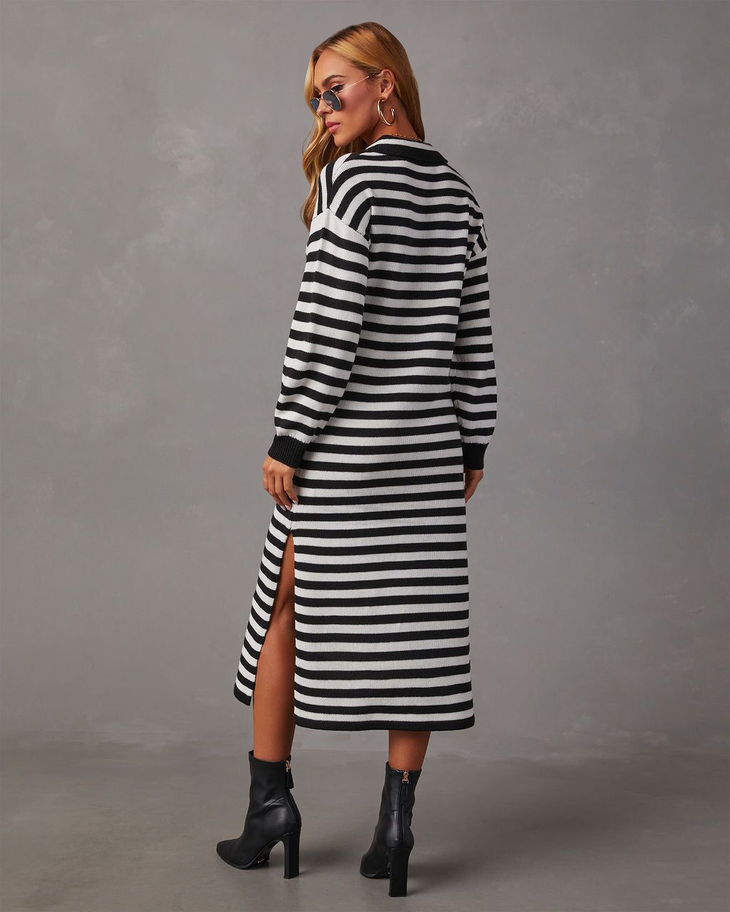 Pasqual Striped Collared Knit Midi Dress sold by Vici product image thumbnail 4