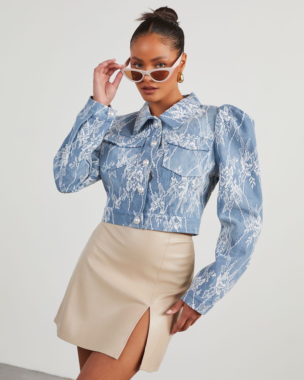 Evanie Floral Lace Denim Jacket sold by Vici product image thumbnail 4