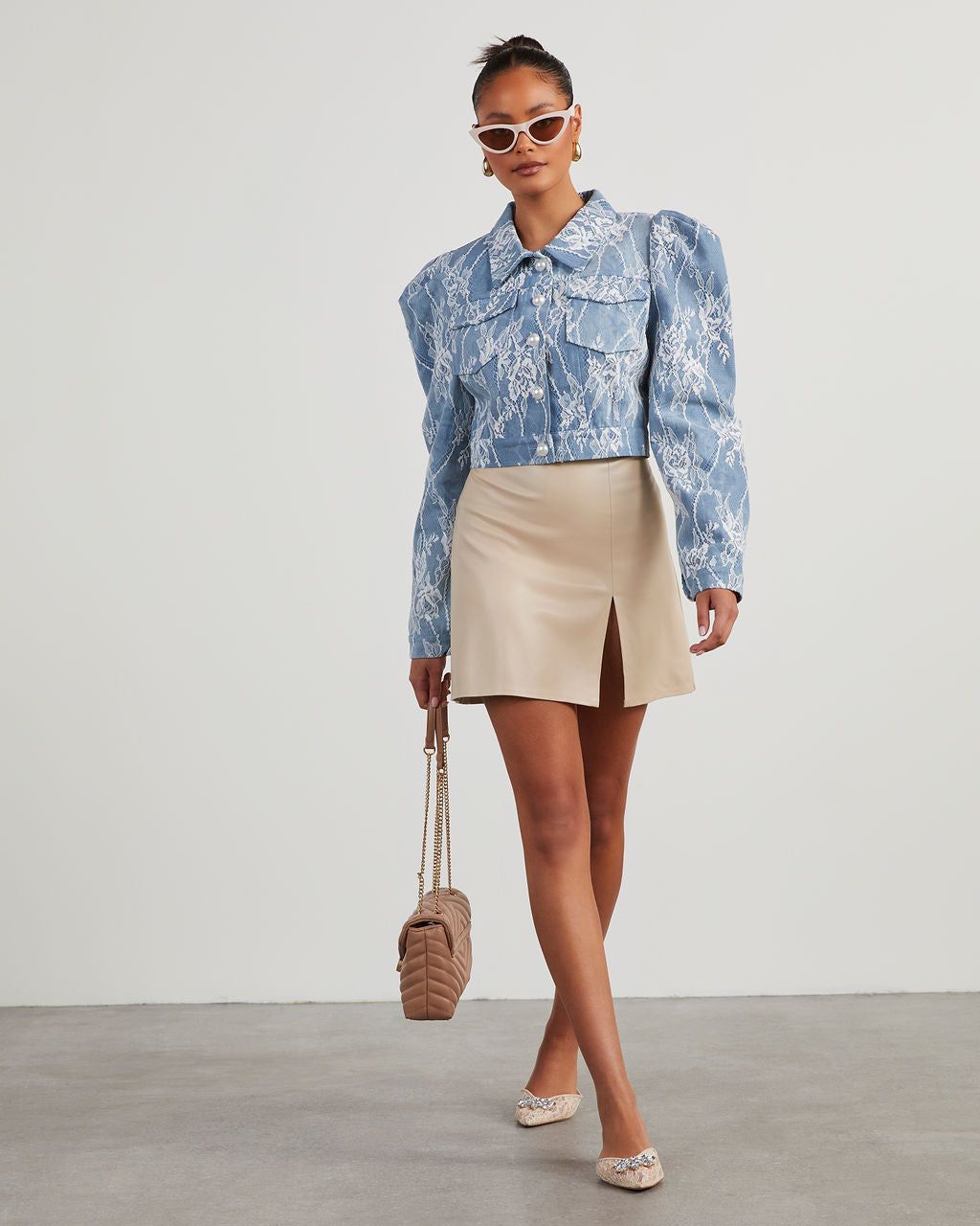Evanie Floral Lace Denim Jacket sold by Vici product image thumbnail 5