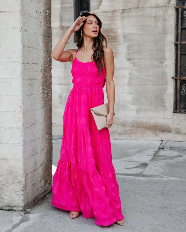 Christine Textured Tiered Maxi Dress - Hot Pink - FINAL SALE sold by Vici