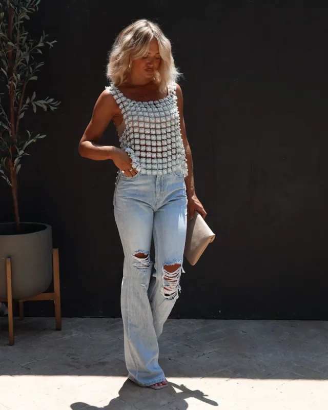 Cazzie Flower Pearl Embellished Top - Cream sold by Vici