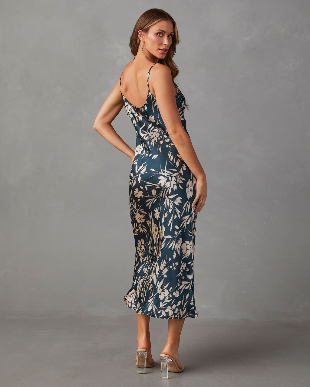 Melie Cowl Neck Satin Slip Midi Dress - Indigo sold by Vici product image thumbnail 4